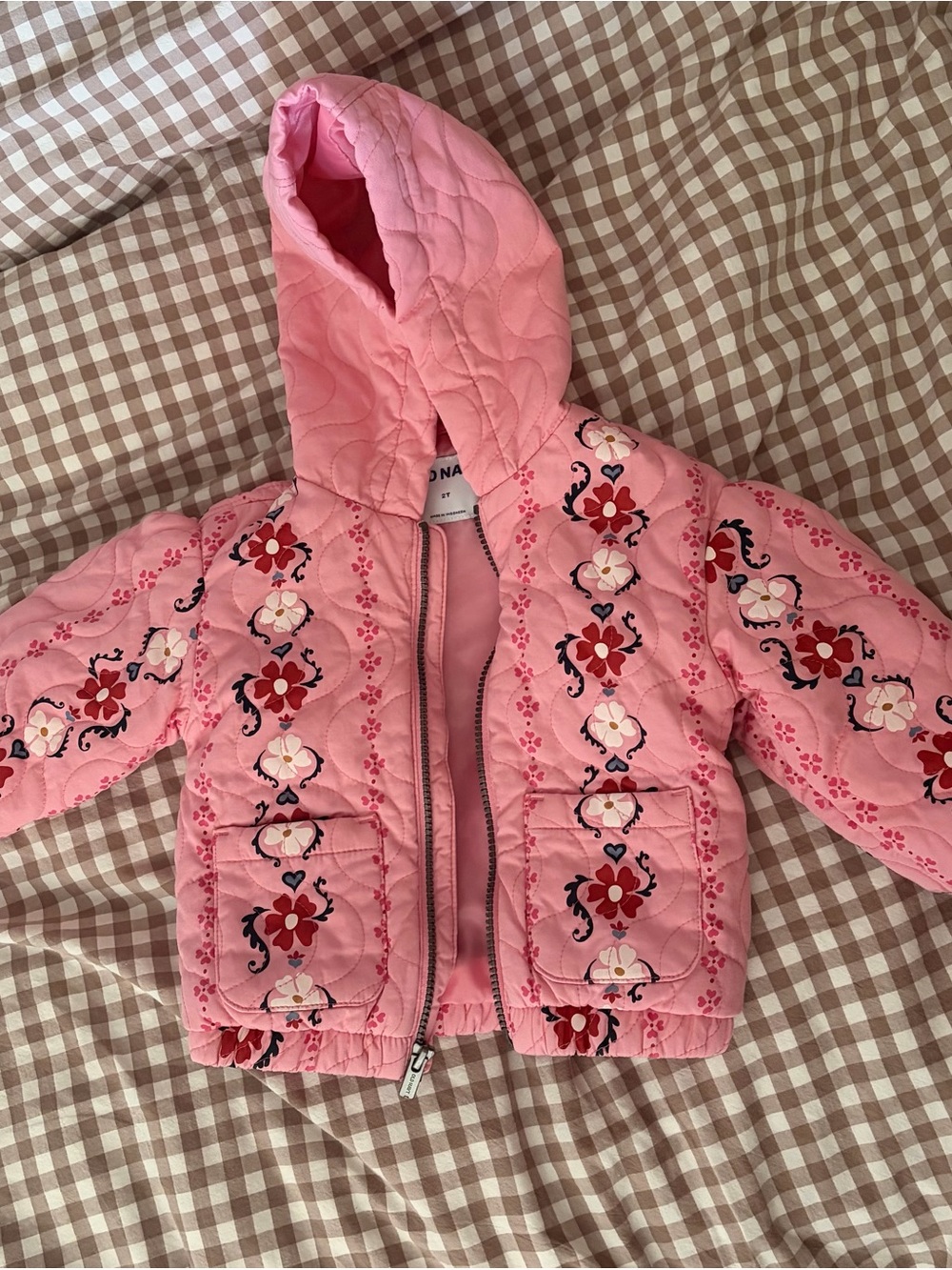 Old Navy Pink Floral Quilted Hooded Jacket for Kids